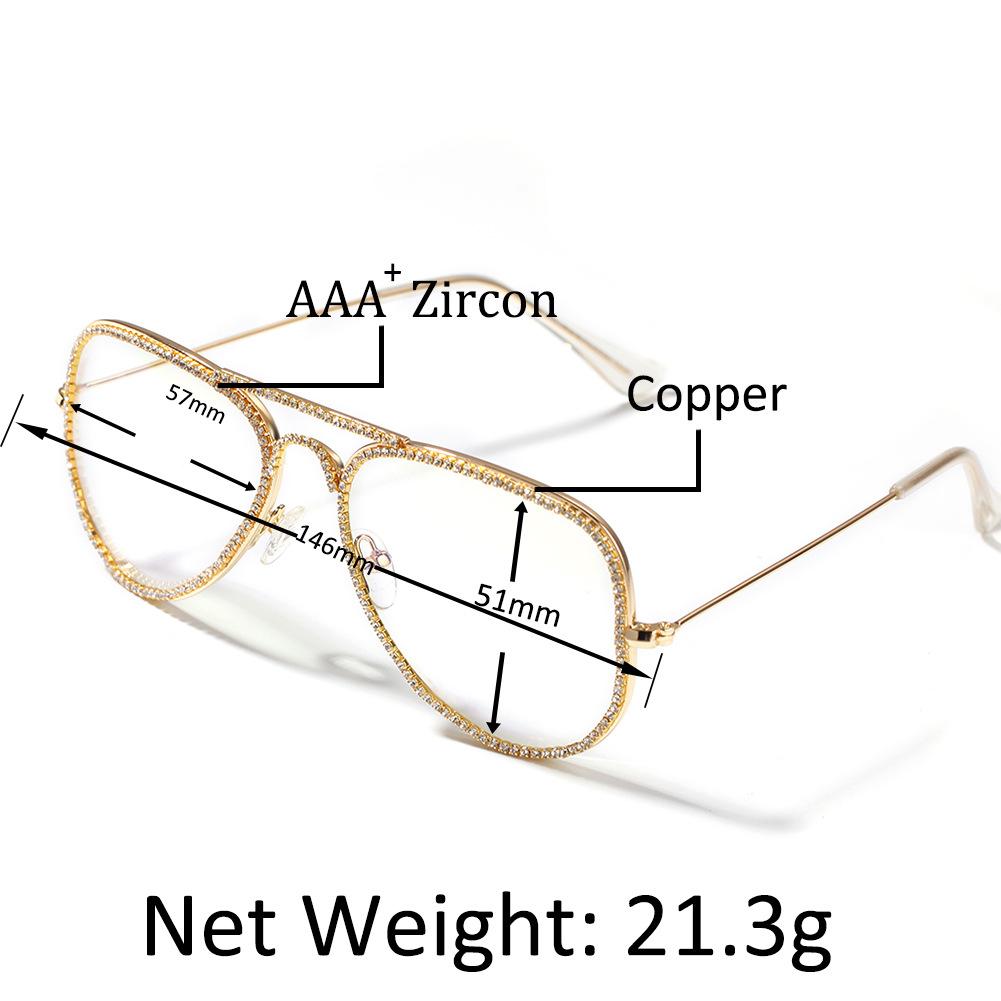 New Fashion Gold Silver Plated Bling Diamond Glasses Frames for Men and Women Iced Out CZ Stone Cubic Zircon Hip Hop Plain Glass Rapper Jewelry Glasse