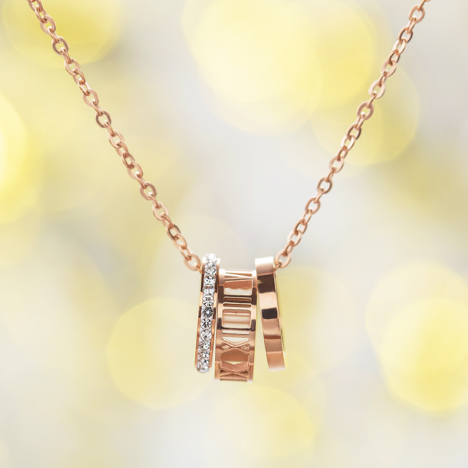 Classic Rose Gold Pendant Necklace Three Circles Merge Titanium Steel Lover Christmas Jewelry