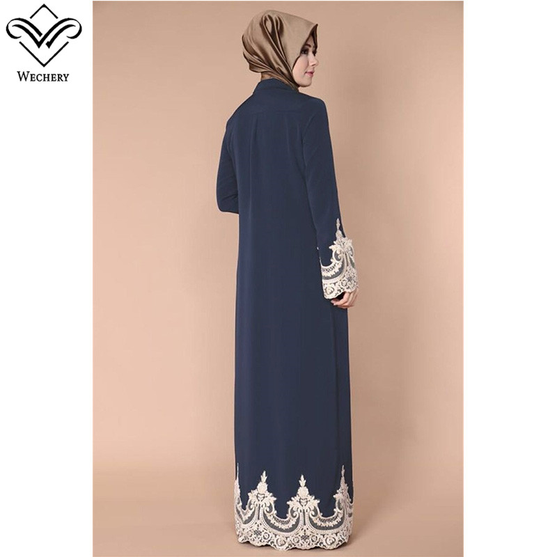 Wholesale-Wechery Lace Muslim Dress Floral Abayas for Women Elegant Long Soft Turkish Islamic Robes Women's Clothing Prayer Garments