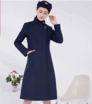 Air China stewardess overcoat women long Robe slim knee Length Coat woollen Flight stewardess Clothing Flight attendant Garment