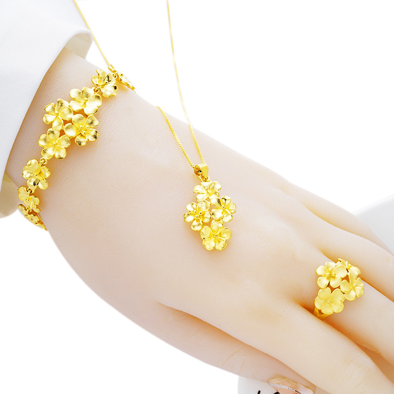 Vietnam Alluvial Gold Womens Flower Ring Brass Gold-Plated Flower Necklace Bracelet Three-Piece Suit to Install Wedding Accessories
Vietnam Alluvial Gold Womens Flower Ring Brass Gold-Plated Flower Necklace Bracelet Three-Piece Suit to Install Wedding Accessories