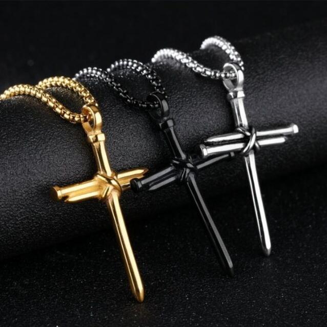 Hip-hop Splicing Nail Cross Necklace Mens Gold Stainless Steel Jesus Christ Pendants Necklaces Hip Hop Jewelry
