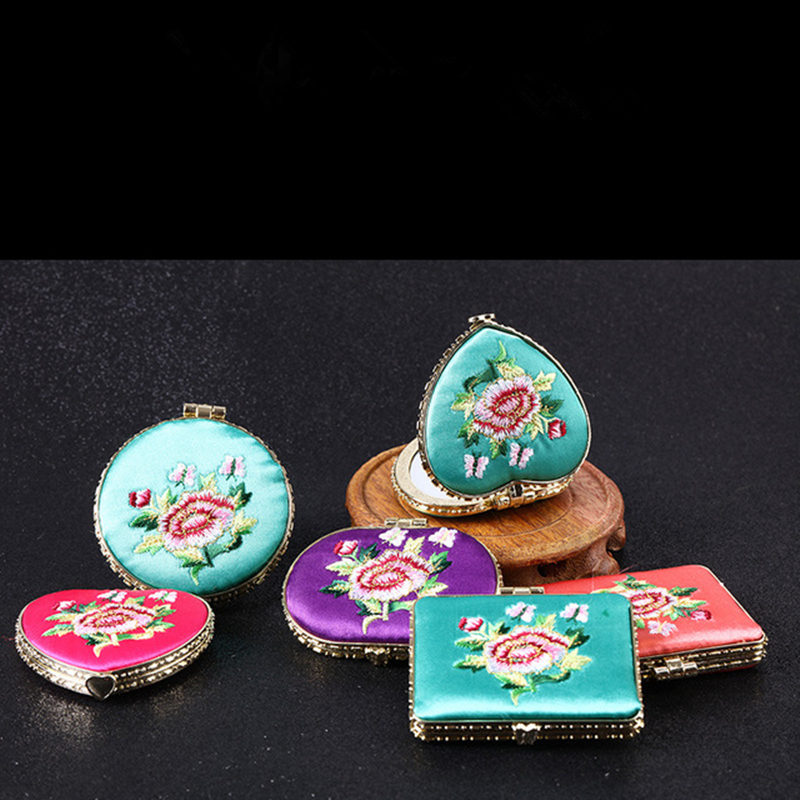 Portable Mini Vintage Makeup Mirrors Compact Pocket Floral Mirror Two-side Folding Make Up Mirror Cosmetic Tool F3770