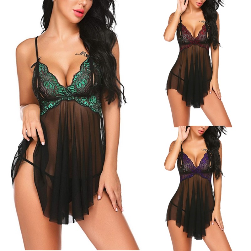 Women Cup-out Lace Bras Sexy Ruffle Mesh Babydoll and G-String Sleepwear Dress Lingerie Chemise with Irregular Hem, Black/red
Women Cup-out Lace Bras Sexy Ruffle Mesh Babydoll and G-String Sleepwear Dress Lingerie Chemise with Irregular Hem, Black/red