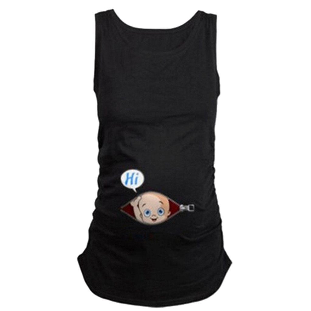 Pregnant Cute Kid Pattern Vest Maternity Shirt Sleeveless T-shirt Pregnant Tops ropa premama embarazadas plus size womens cloth