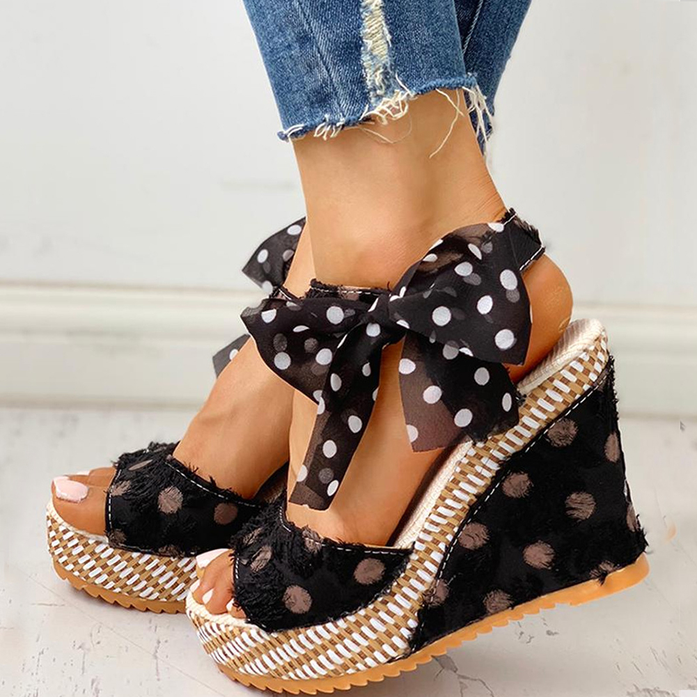 INS Sweet Polka Dot Leisure Women Wedges Shoes 2019 Summer Sandals Woman Casual Date Party Platform High Heels Shoes Woman Y200702