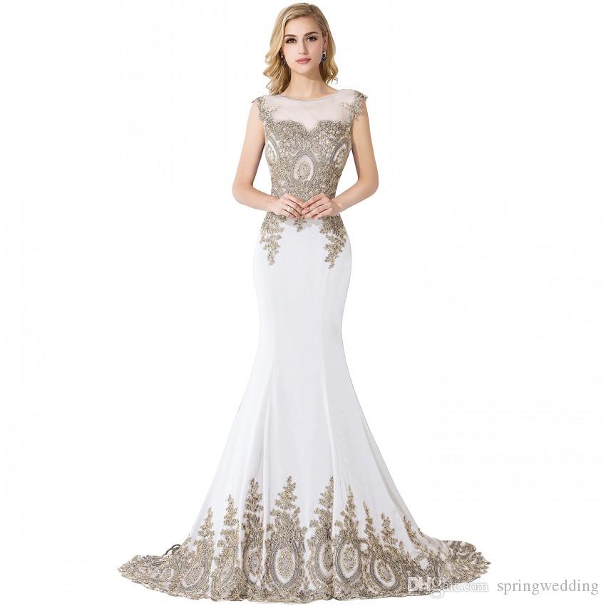 Babyonlinedress Gold Lace Mermaid Bridesmaid Dresses 2020 Dubai Arabic Tulle Neck Beads Evening Dresses Cheap Prom Dresses Long CPS234
