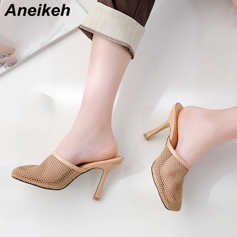 Aneikeh NEW Mesh Mules Square Toe Thin High Heels Women Slides Slip On Summer Sexy Party Rome Pumps Shallow Slippers Size 35-41, Black
Aneikeh NEW Mesh Mules Square Toe Thin High Heels Women Slides Slip On Summer Sexy Party Rome Pumps Shallow Slippers Size 35-41, Black