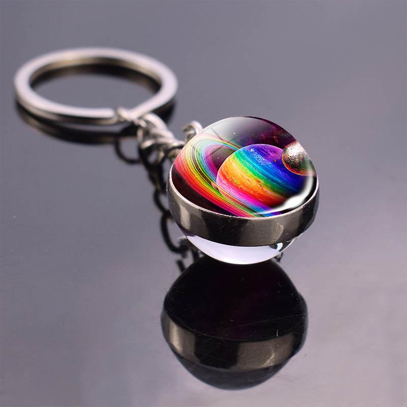 17pcs/lot Solar System Set Planet Keyring Galaxy Nebula Star Keychain Moon Earth Picture Double Side Glass Ball Key Chain Ring