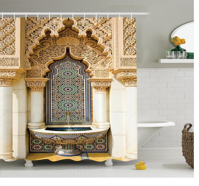 Moroccan Decor Shower Curtain Vintage Building Design Polyester Fabric Bathroom Shower Curtain Set with Hooks Shower Curtains