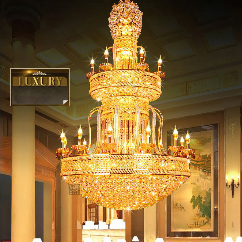 European Golden Crystal Chandelier LED Light Luxurious Modern Chandeliers Lights Fixture Home Villa Hotel Lobby Hall Parolor Big Long Hanging Lamps Dr