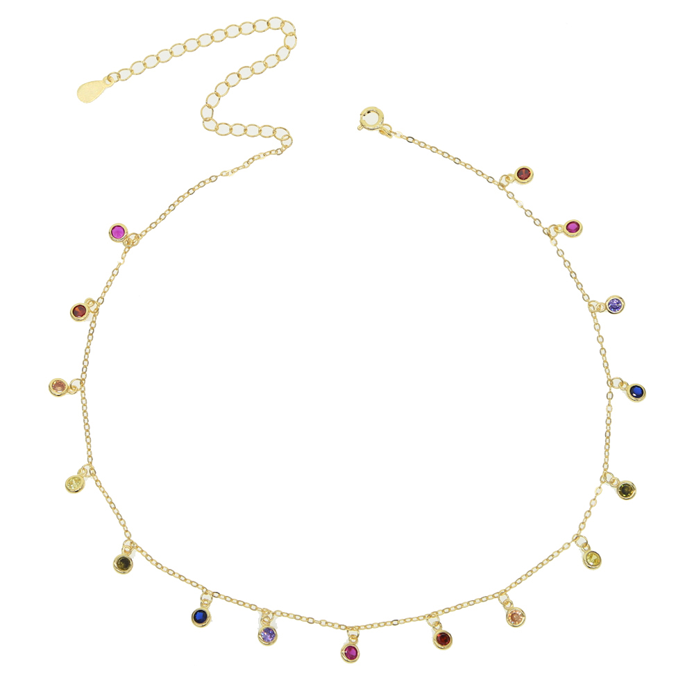 Wholesale-rainbow cz drop choker necklace for women 2018 gold plated vermeil tiny round dots statement necklaces