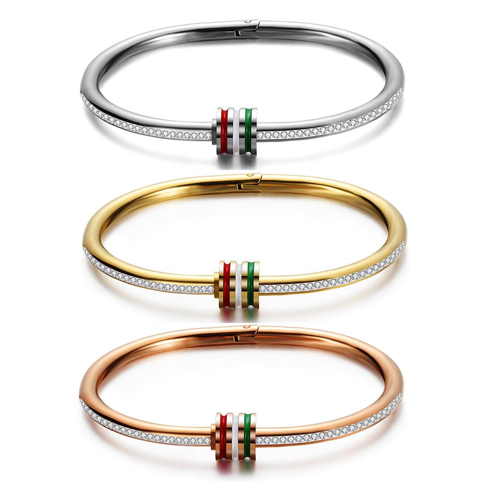 Titanium Jewelry for Women Stainless Steel Cuff Bangle Bracelet with Colorful Diamonds Gold Silver Rose Gold Lightweight for Daily Use Z250910