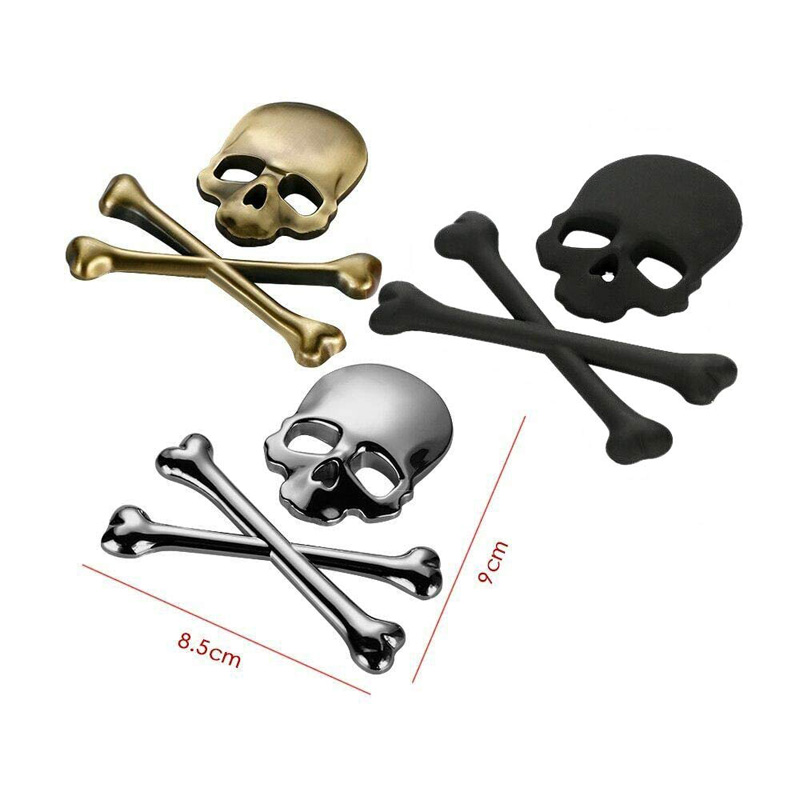 3D Skull Metal Skeleton Crossbones Car Sticker Skull Emblem Badge car styling Stickers Motor Accessories-Gold Black Silver Color