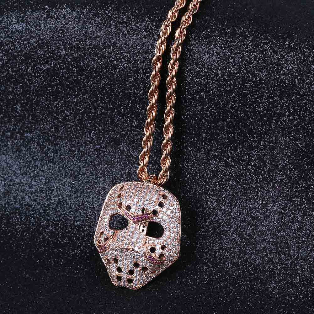 Personalized Vintage Skull Mask Pendant Chain Necklace 18K White Gold Plated CZ Cublic Zircon Hip Hop Rapper Halloween Party Jewelry Accessories Gifts