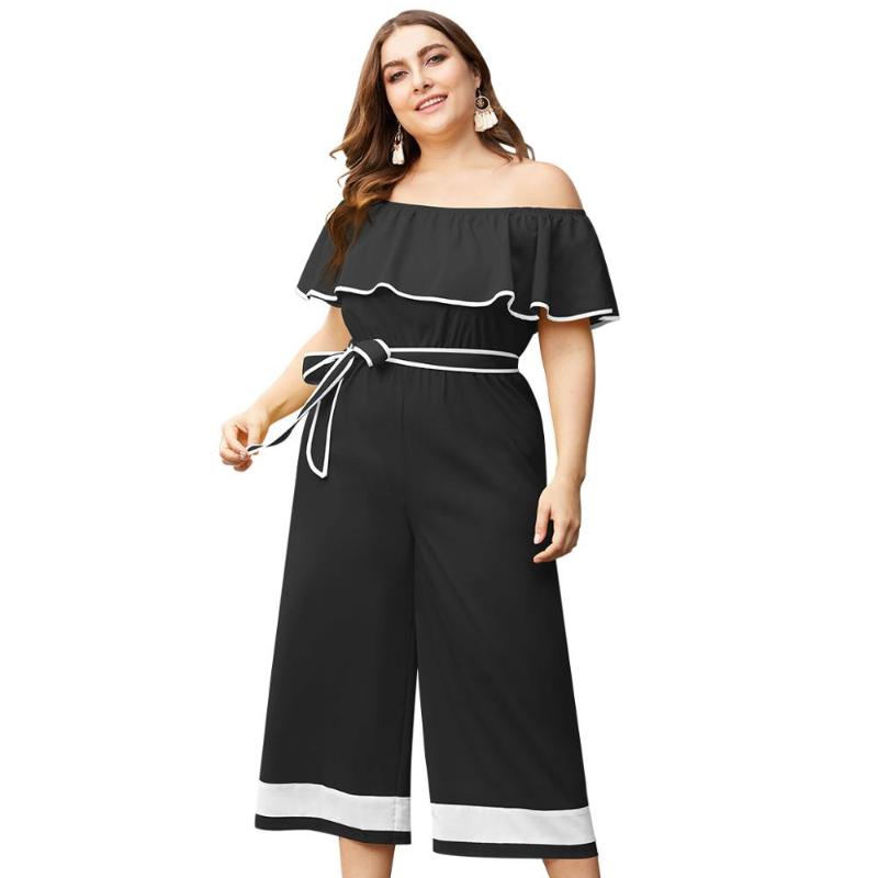 Casual Sashes Jumpsuits Women Slash Neck Off Shoulder Plus Size 3XL 4XL Lacing Ruffles Short Sleeve Black Sexy Jumpsuits Ladies
Casual Sashes Jumpsuits Women Slash Neck Off Shoulder Plus Size 3XL 4XL Lacing Ruffles Short Sleeve Black Sexy Jumpsuits Ladies