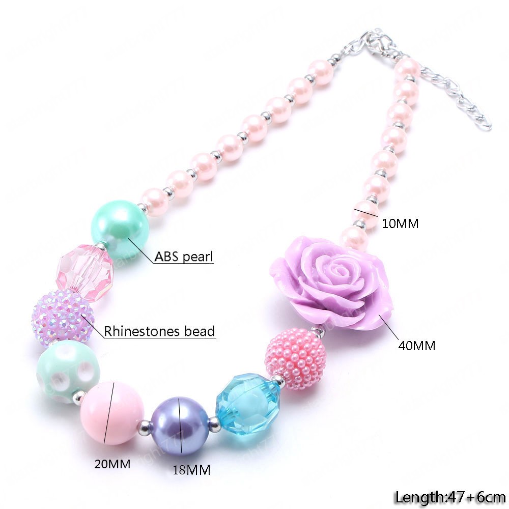 Spring color kids girls chunky beads necklace purple rose flower chunky bubblegum necklace charming jewelry for child