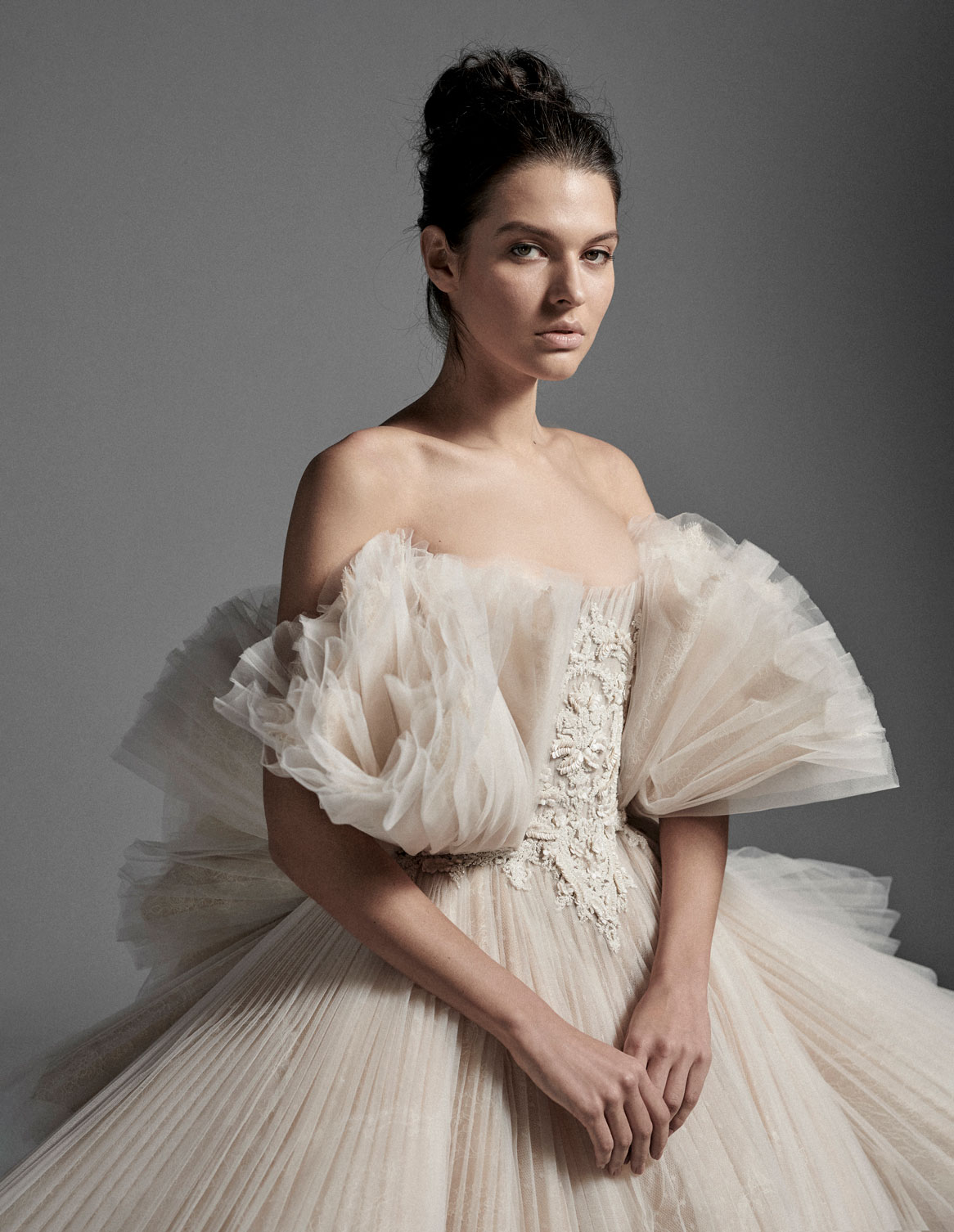 2020 Krikor Jabotian Wedding Dresses Strapless Tulle Ruffles Tiered Skirts Embroidery Wedding Dress Luxury Custom Made Abiti Da Sposa