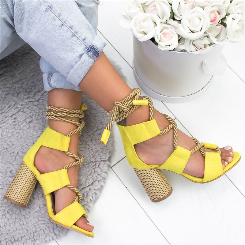 Hot Sale-adrilles Women Sandals Heel Pointed Fish Mouth Gladiator Sandal Hemp Rope Lace Up Platform Shoe Y19070203