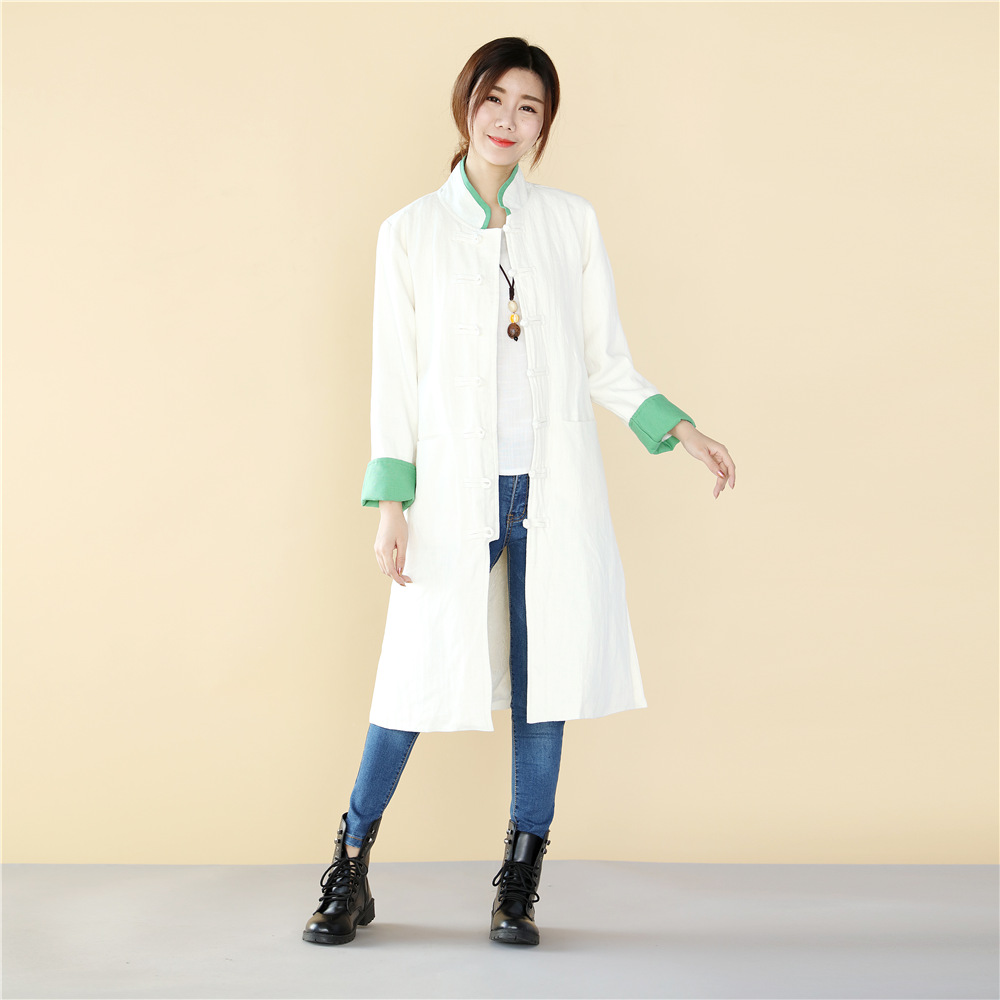 Spring Autumn Chinese Retro style Long length Linen jacket flax cotton Comfortable fabric Clothes long gown Original Coat Robe Outwear
