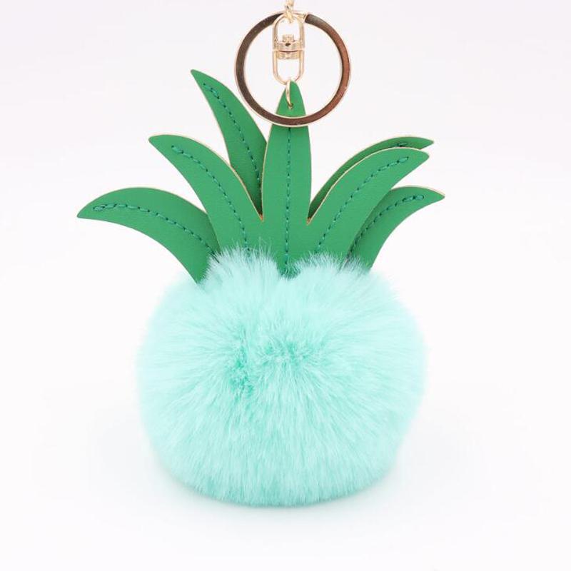 15pcs/Lot Fashionable Pineapple Hair Ball Key Chain Pu Leather Fruit Bag Charm Car Key Ring Pendant Gift Wedding Souvenir Keychain
