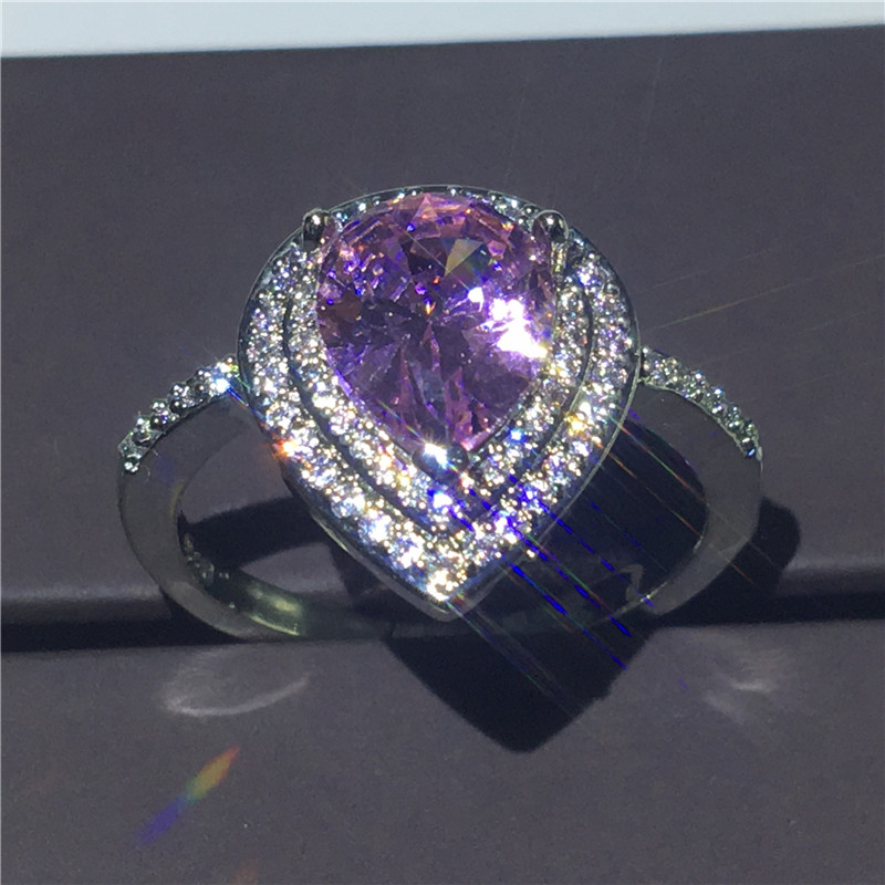 Vecalon Birthstone ring 925 Sterling Silver Water Drop 5A Cz wedding band rings For women Bridal Party Finger Jewelry Gift