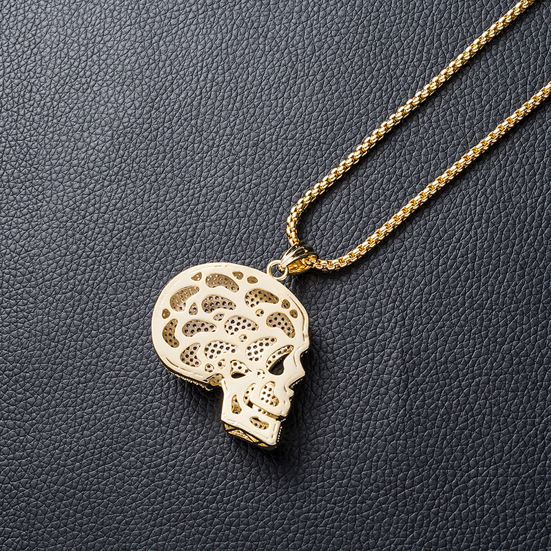 Wholesale-Gold Color Skull Pendants Hip Hop CZ Stone Paved Bling Ice Out Necklace for Men Rapper Jewelry