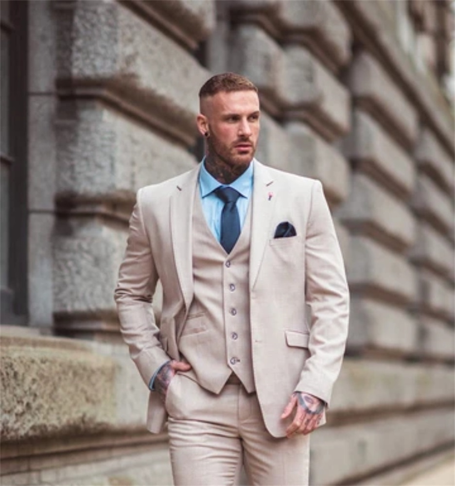 2020 Handsome Men Tuxedo Groom Suits Notched Lapel Slim Fit One Button High Quality Business Prom Party Blazer Jacket (Jacket+Vest+Pants)