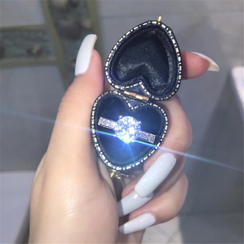 Classical Simple Fashion Jewelry Real 925 Sterling Silver High Quality Round Cut White Topaz CZ Diamond Promise Women Wedding Band Ring Gift