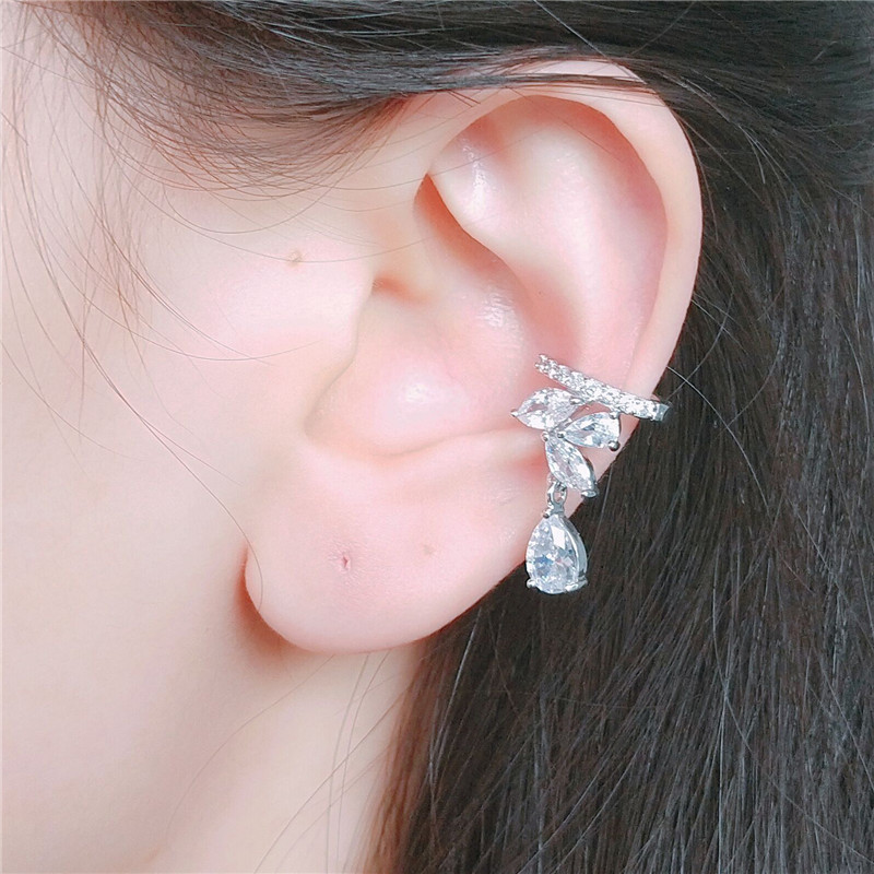 Top Quality 18K White Gold Horst Eye Cubic Zirconia Water Drop Cuff Earring Personalized Ear Cuff Womens Cuff Studs Jewelry Gifts for Girls