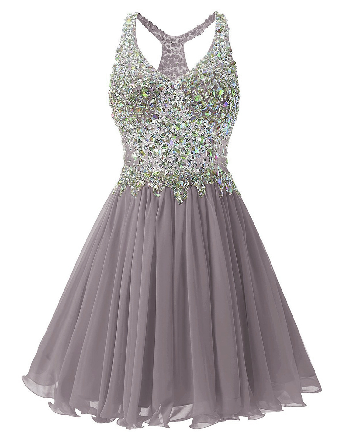 2019 New Elegant V-Neck Short Chiffon Homecoming Dress Beaded Appliques Prom Graduation Gown Mini Cocktail Party Gown QC1418
