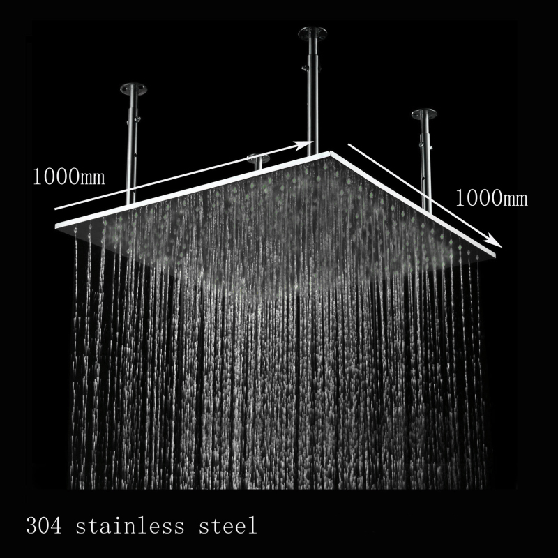 Bathroom 40inch Large LED ShowerHead 304 Stainless Steel Brushed Rainfall Shower Panel Ceiling Mounted Overhead Faucets Big Rain Faucets