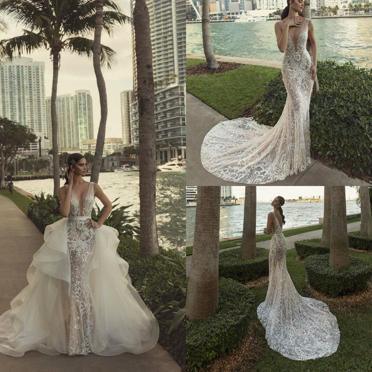 2020 Mermaid Wedding Dresses With Detachable Train Beaded Sequins 3D Floral Appliqued Lace Bridal Gowns Custom Made Vestidos De Novia