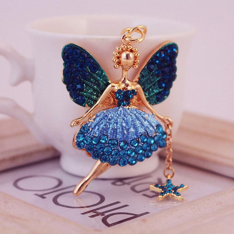 Angel Girls Shape Fashion Keychain Crystal Rhinestone Colorful Alloy Princess Pendant Charm Key Rings Gold Tone Metal Key Chains Keyring