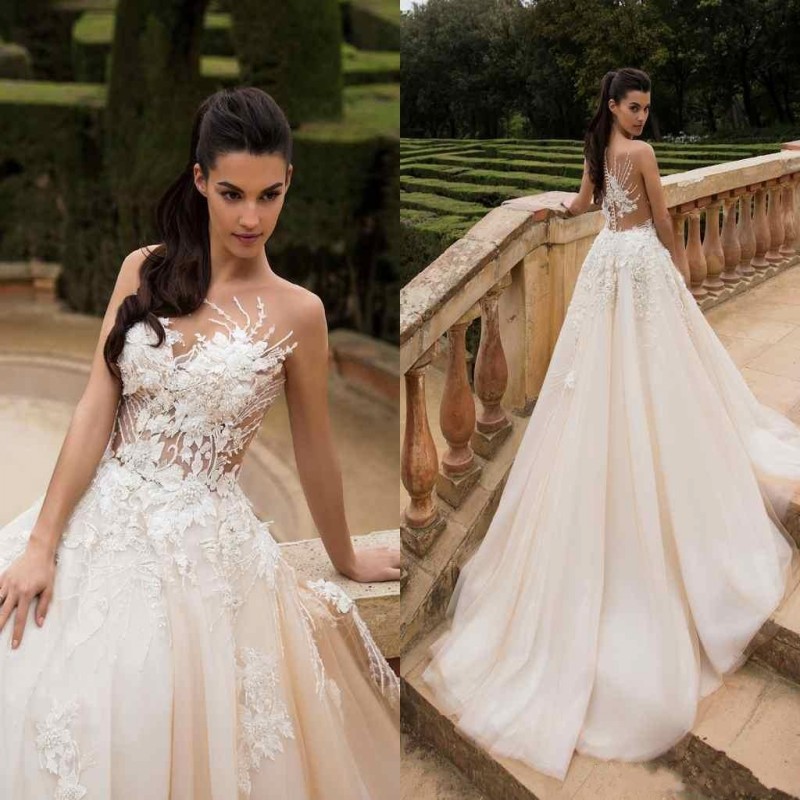 Bride A-Line Jewel Wedding Dresses Illusion Sheer Neck 3D-Floral Appliques Court Train Vintage Garden Bridal Gowns, Same as image
Bride A-Line Jewel Wedding Dresses Illusion Sheer Neck 3D-Floral Appliques Court Train Vintage Garden Bridal Gowns, Same as image