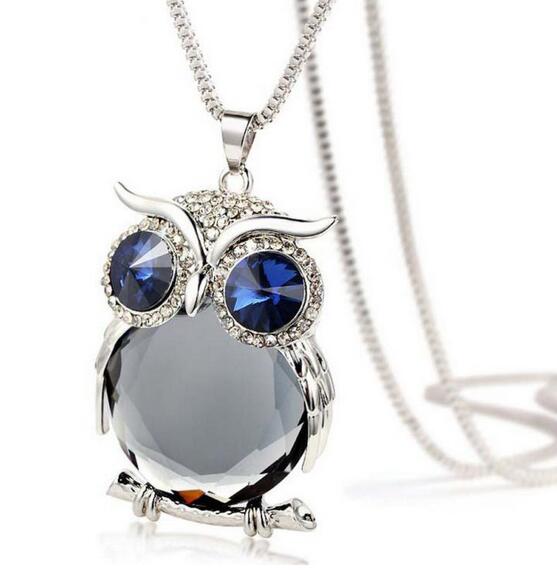 New Style Charmant Women Necklace Owl Pendant Rhinestone Sweater Chain Long Necklaces Jewelry Ornaments Exquisite Torque Trinket GA733