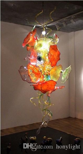 Hotel Gallery Art Decoration Large Murano Flower Glass Plates Chandelier LED Bulbs 100% Hand Blown Glass Chandelier Light Fixture