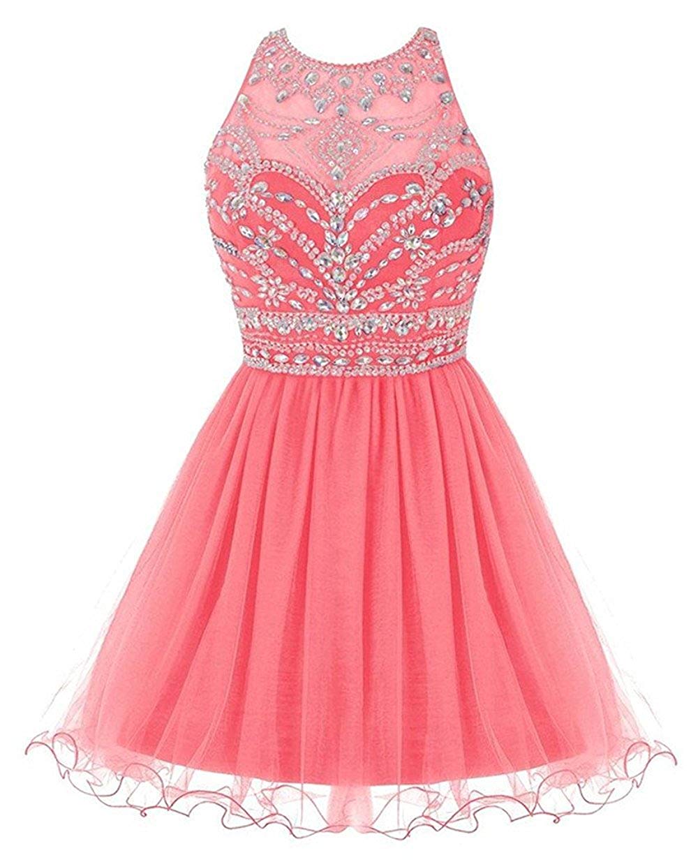 2019 New Chiffon Short Homecoming Dresses Halter Neck Bling Beaded Mini Prom Party Gowns 100% Real Photo QC1339
