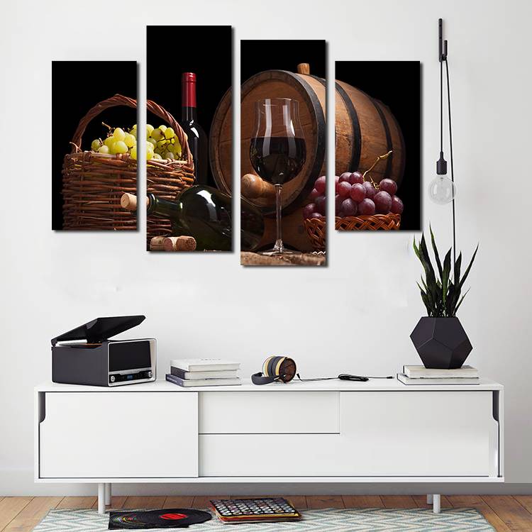 4pcs/set Unframed Red Wine and Grapes HD Print On Canvas Wall Art Picture For Home and Living Room Decor