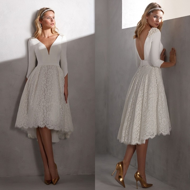 Valerio Luna Short Wedding Dresses V Neck Long Sleeve Lace Backless High Low Bridal Gowns Plus Size Cheap Beach robe de mariée, White
Valerio Luna Short Wedding Dresses V Neck Long Sleeve Lace Backless High Low Bridal Gowns Plus Size Cheap Beach robe de mariée, White