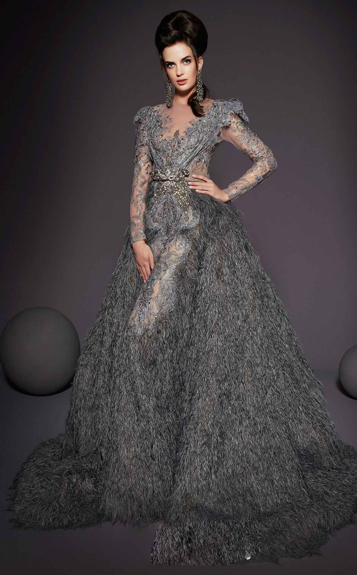 Luxury Feather Mermaid Evening Dresses With Detachable Train Lace Appliqued Beaded Long Sleeve Prom Gowns Arabic Modest Formal Party Dress