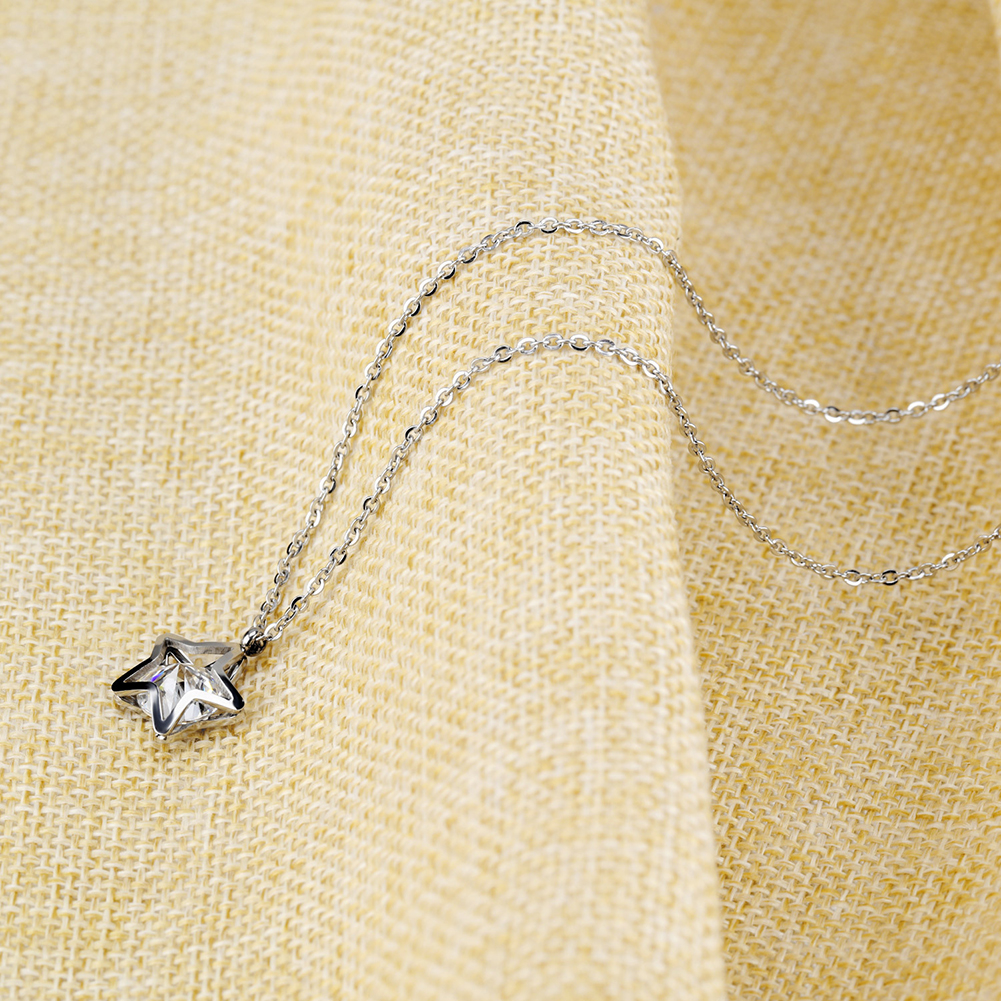Pentagram Pendant Necklace Fashion Diamond 316L Stainless Steel 14k Gold Plated Titanium Steel Jewelry Women Gift