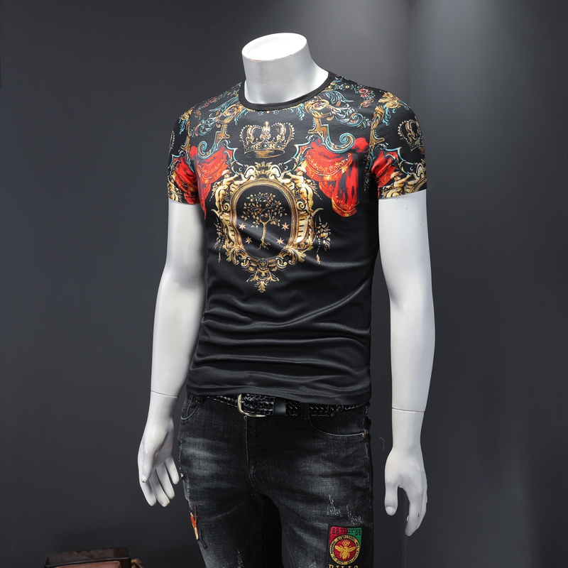 2020 summer new short-sleeved t-shirt men's tide brand fashion social trend slim Baroque printed half-sleeved men's tide flower T-shirt, Black
2020 summer new short-sleeved t-shirt men's tide brand fashion social trend slim Baroque printed half-sleeved men's tide flower T-shirt, Black