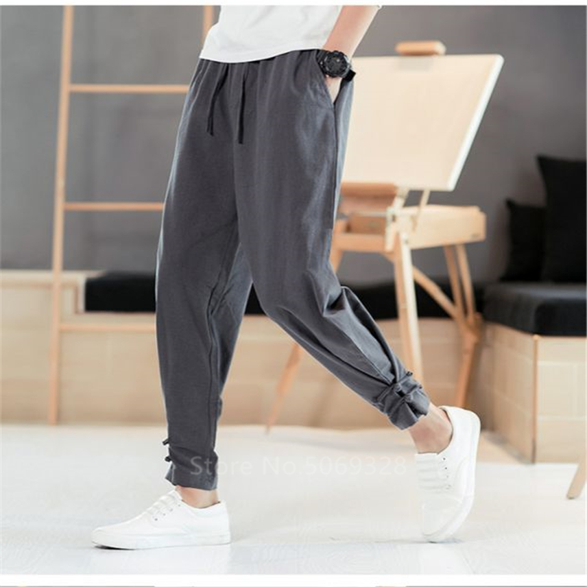 Men Pants Japanese Style Samurai Kimono Homme Clothing Cardigan Chinese Solid Cotton Loose Plus Bottoms Adult Trousers