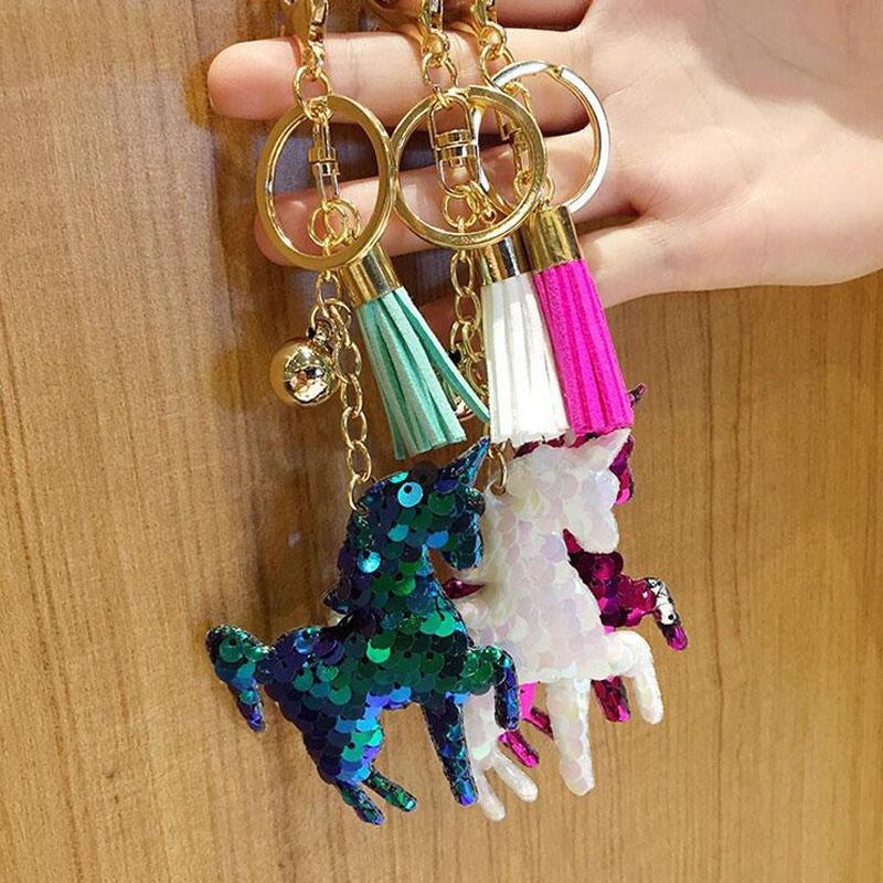 30pcs/Lot Animals Horse Keychains Sequins Car Pendant Ornament Key Ring for Girls Bag Decoration Keyring Jewelry Key Chain