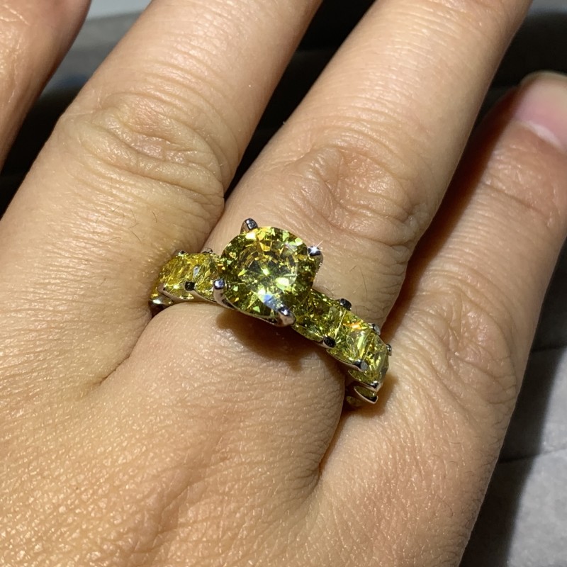 High-Quality Sterg Sier Princess Cut Yellow Topaz CZ Dia Bridal Ring for Women de38