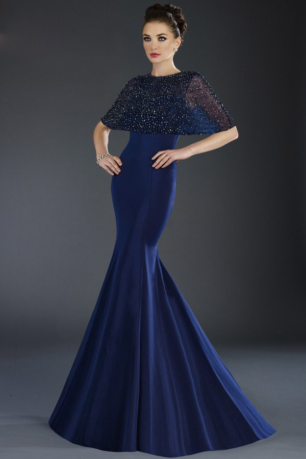 Navy Blue Janique Mermaid Mother of The Bride Dresses Jewel Half Sleeve Crystal Wedding Guest Dress Sweep Train Evening Gowns