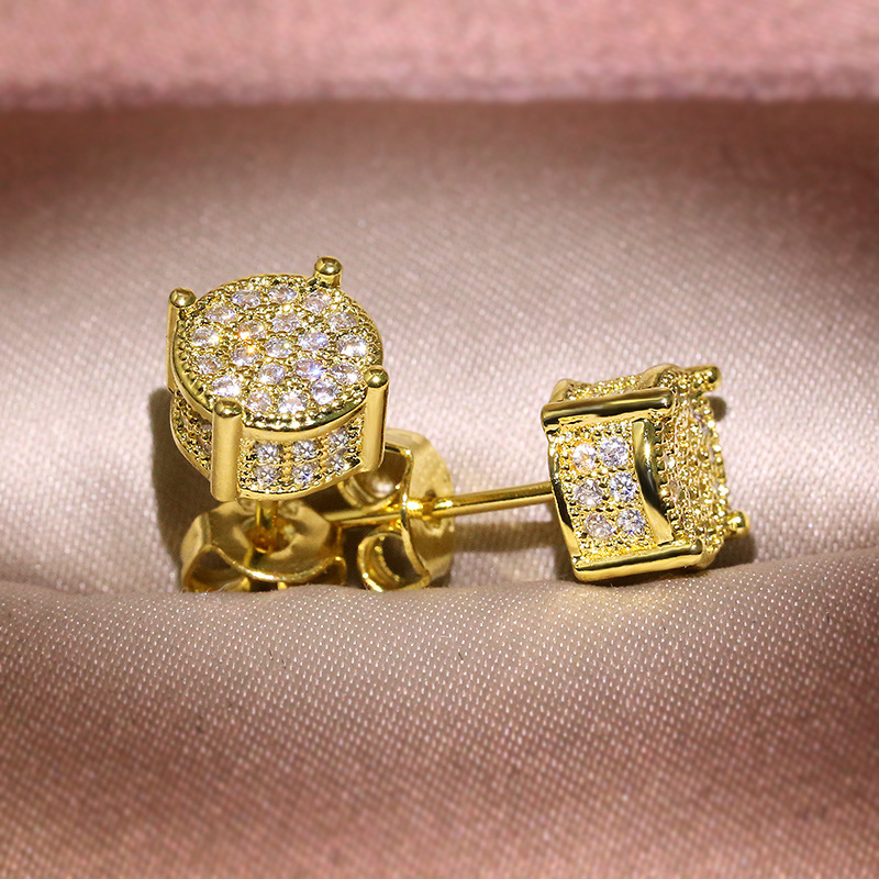 Hip Hop Men Women 925 Sterling Silver Stud Earrings White Zircon Roce Earrings 18k Gold Plated Jewelry Wholesale