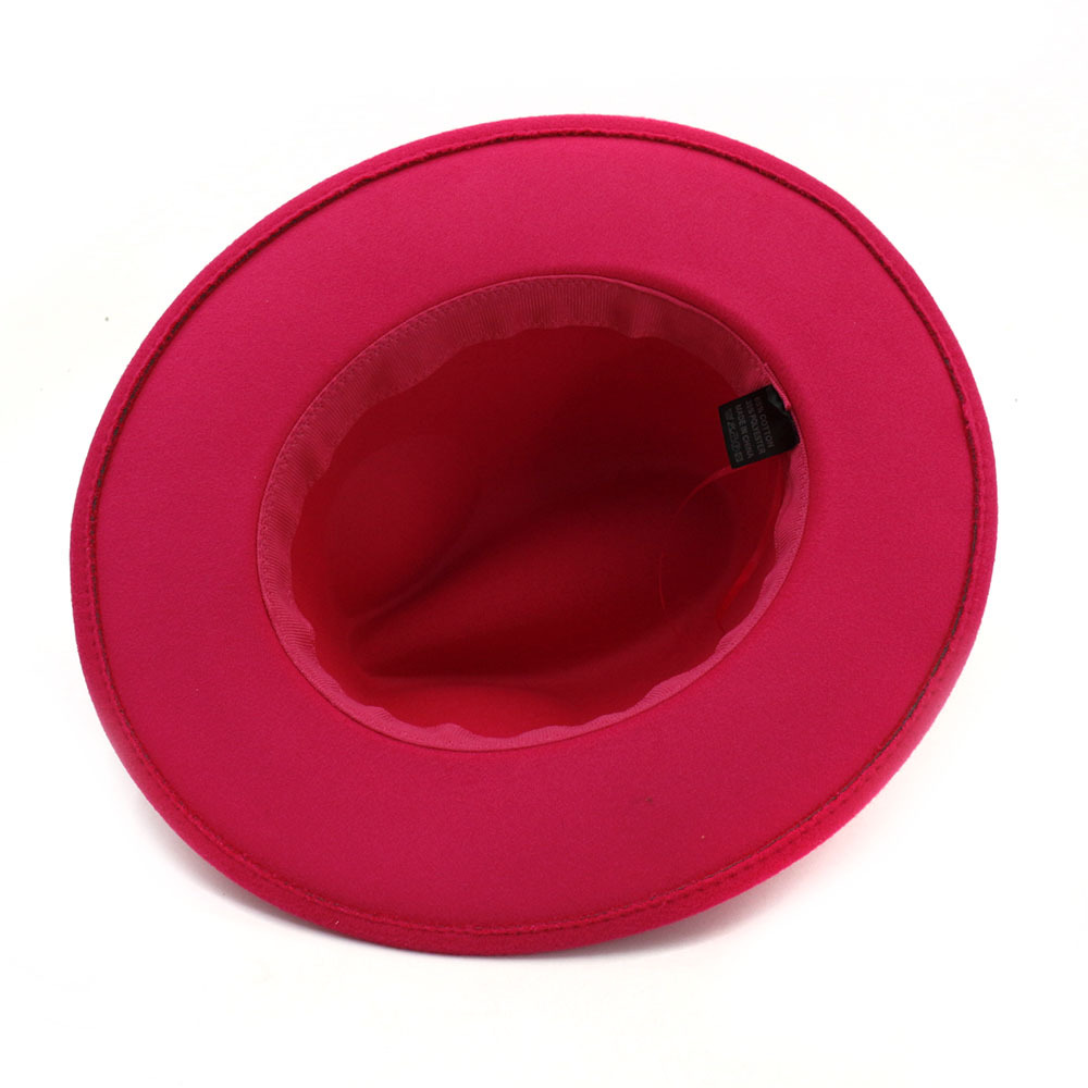 Fashion-Rosy Wool Felt Jazz Fedora Hat with Ribbon Wide Brim Panama Formal Hat Trilby Ladies Fascinator Dress Hats