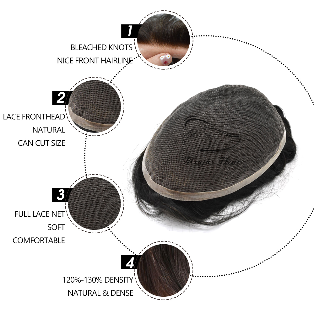 Men Full Lace Toupee Brazilian Human Remy Hair Wig For Males Comfortable As Like Own Hair(Full Lace)